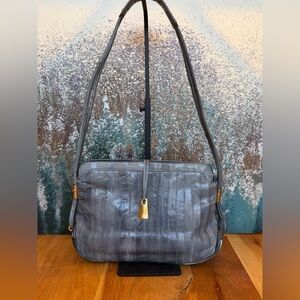 Authentic 1980s Eel Skin Shoulder Bag in a stunning slate gray.
